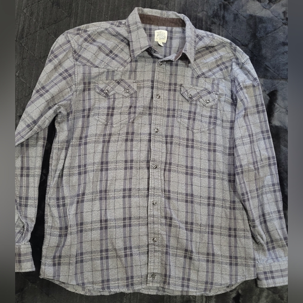 Moonshine gray Plaid Western warm shirt XL